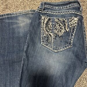 Miss Me Dark Blue Jeans with White Embroidery